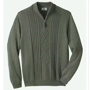Liberty Blues Men's Olive Green Shoreman’s Quarter Zip-Up Cable Knit Sweater